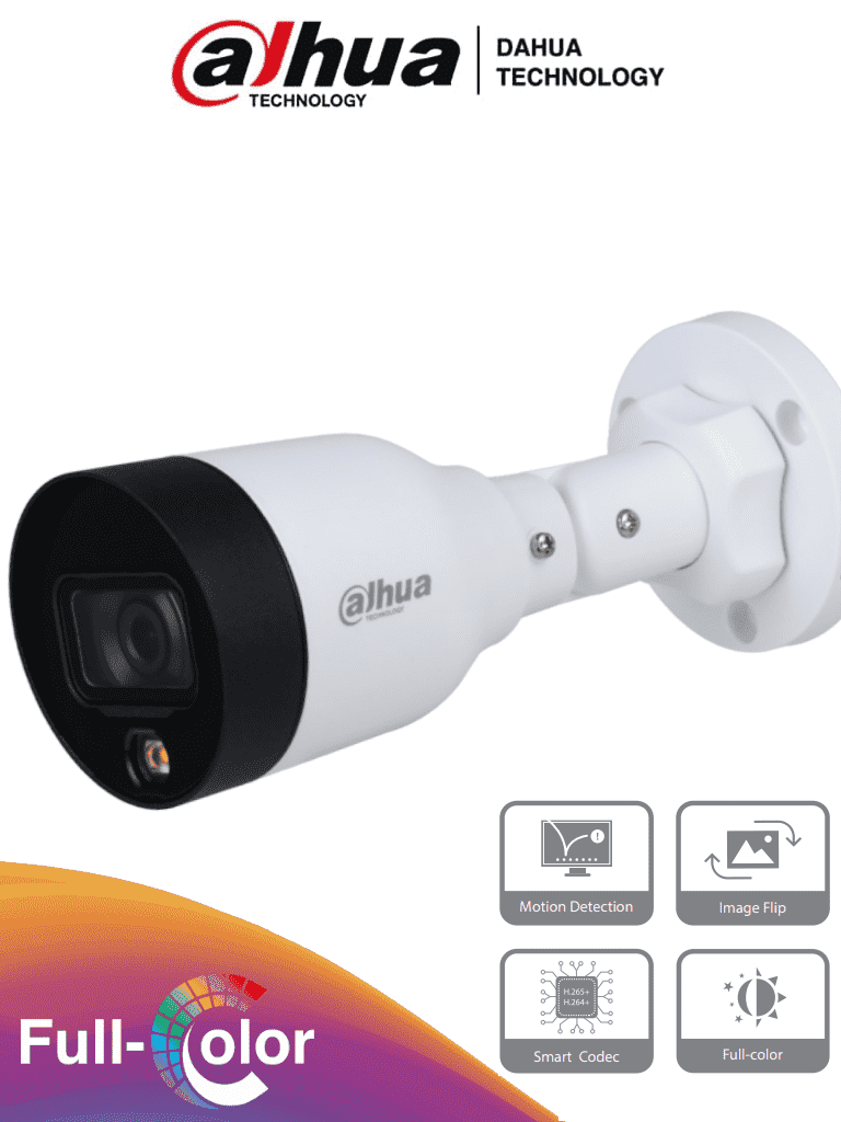 DAHUA IPC-HFW1239S1-LED-S4 - Cámara IP Bullet Full Color 2 Megapixeles/ Lente de 2.8mm/ Luz Blanca de 15 Mts/ H.265/ IP67/ PoE/ DWDR/ DAHUA IPC-HFW1239S1-LED-S4 - Cámara IP Bullet Full Color 2 Megapixeles/ Lente de 2.8mm/ Luz Blanca de 15 Mts/ H.265/ IP67/ PoE/ DWDR/